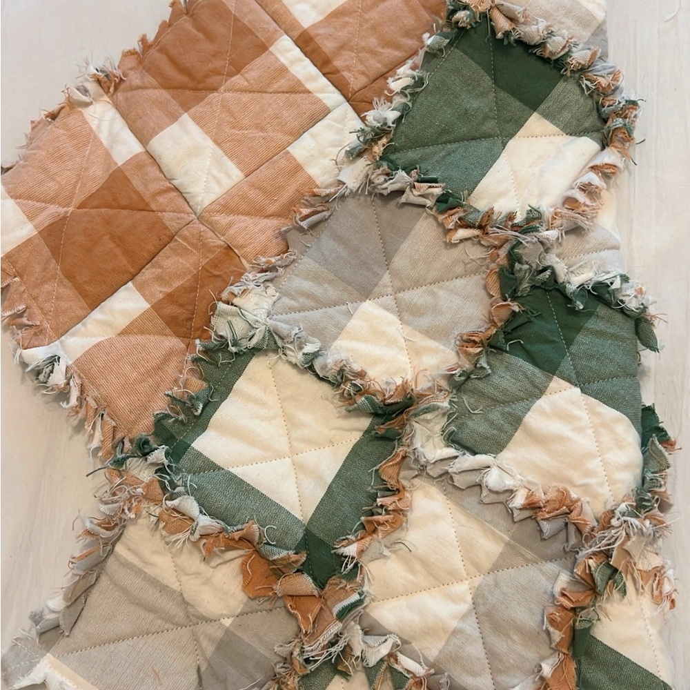 Patchwork Quilted Throw Blanket - Green and Tan